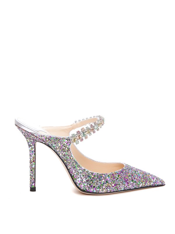 JIMMY CHOO: mules shoes - Bing 100 glitter heeled mules