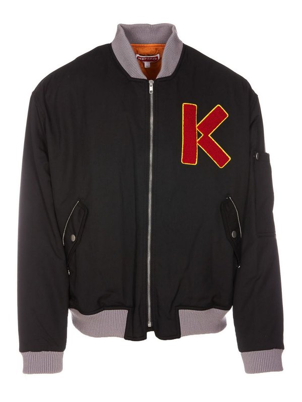 KENZO: bombers - Front logo patch bomber jacket
