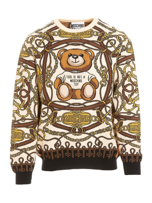 MOSCHINO: Strickpullover mit Rundhalsausschnitt - Rundhalspullover - Gold