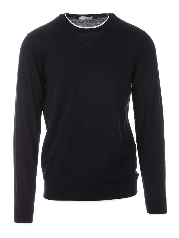 Paolo Pecora: Strickpullover mit Rundhalsausschnitt - Rundhalspullover - Blau