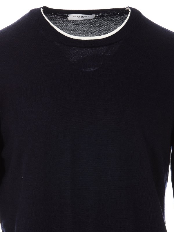 The Best Shops Paolo Pecora: Strickpullover mit Rundhalsausschnitt - Rundhalspullover - Blau
