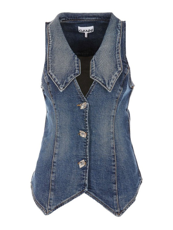 GANNI: デニムジャケット - デニムジャケット - ミディアムウォッシュ