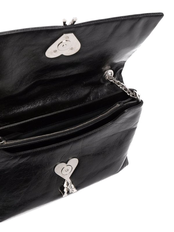 Logo plaque crackled bag shop online: AMI ALEXANDRE MATTIUSSI