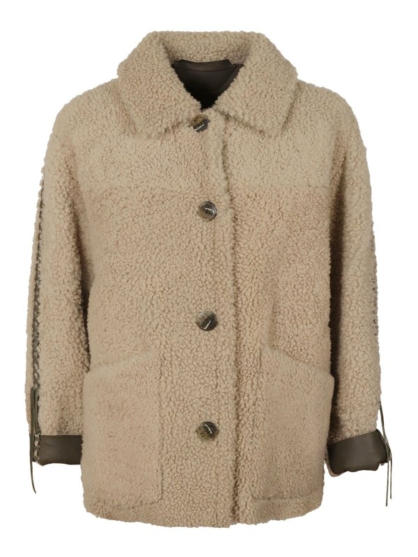 SALVATORE SANTORO: 毛皮＆シアリングコート - 毛皮/ムートンコート - ベージュ