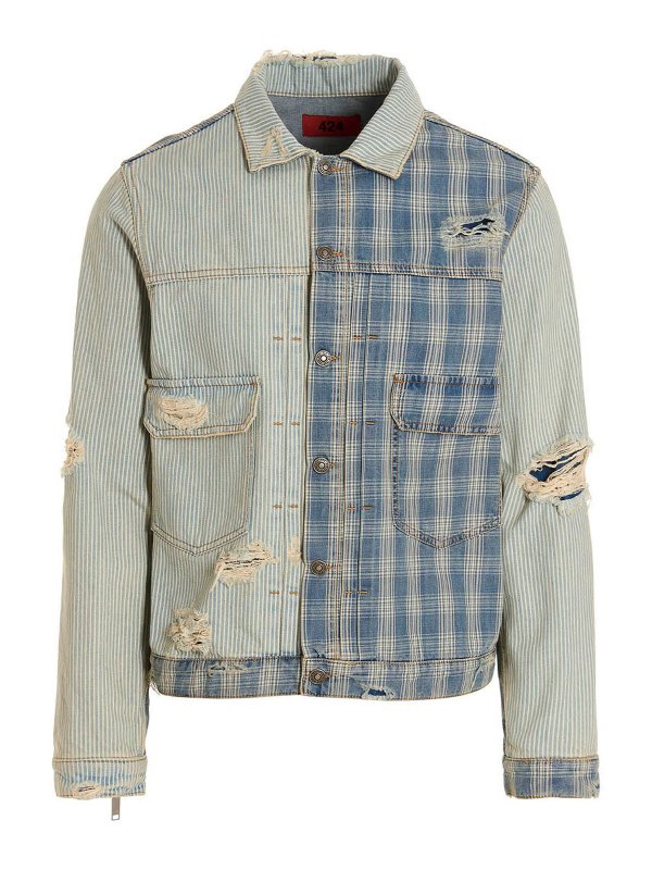 424: denim jacket - Striped check print jacket