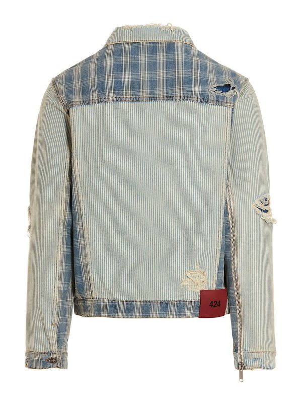 424: denim jacket online - Striped check print jacket