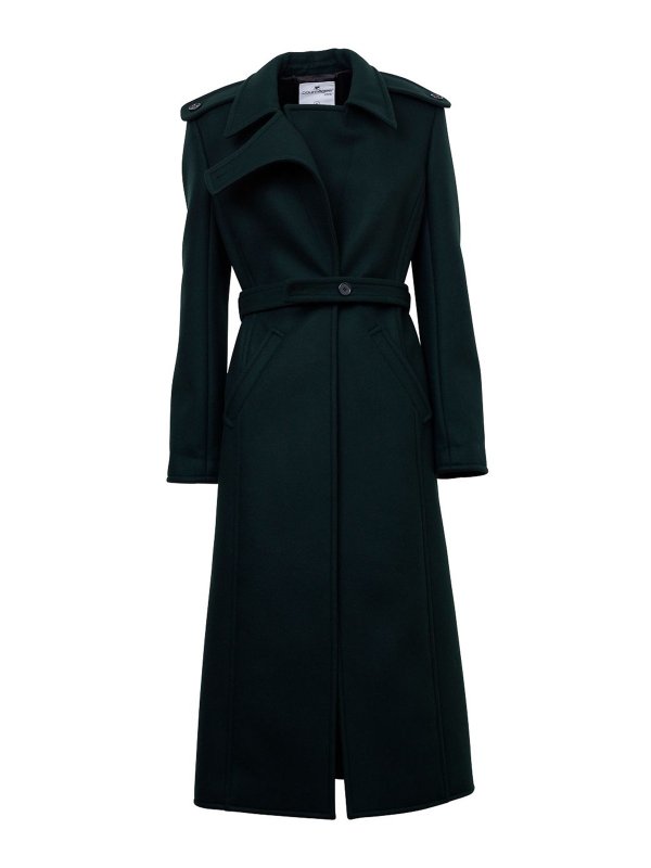 Courreges: long coats - Belted wool blend coat