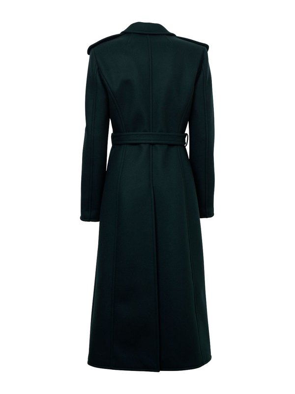 Courreges: long coats online - Belted wool blend coat