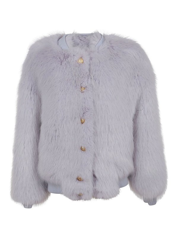 Balmain: Fur & Shearling Coats - Faux fur buttoned bomber jacket