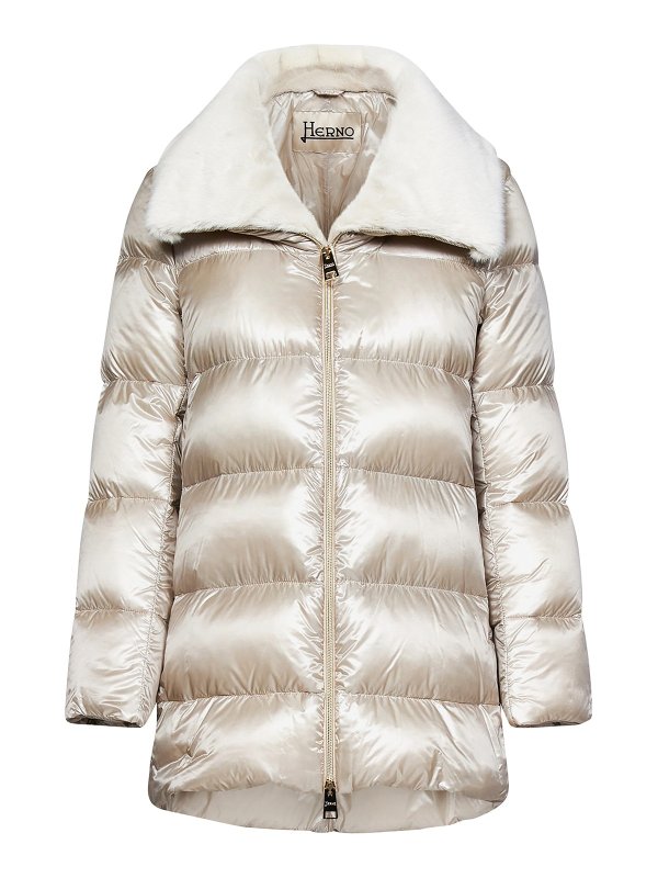 HERNO: padded jackets - Puffer jacket with faux fur collar