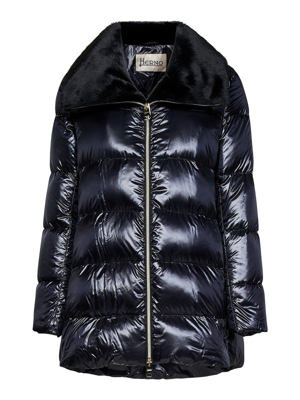 HERNO: padded jackets - Puffer jacket with faux fur collar