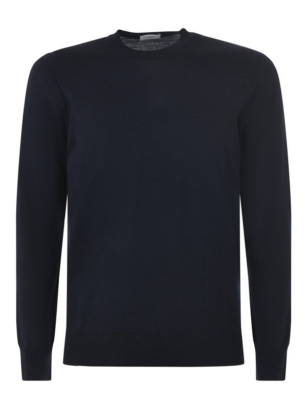 Paolo Pecora: Strickpullover mit Rundhalsausschnitt - Rundhalspullover - Blau