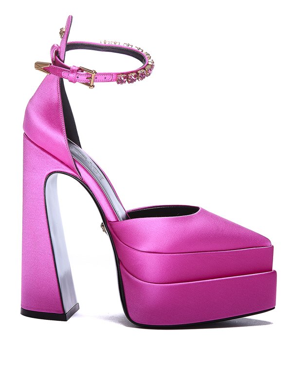 VERSACE: court shoes - Satin platform pumps with rhinestones