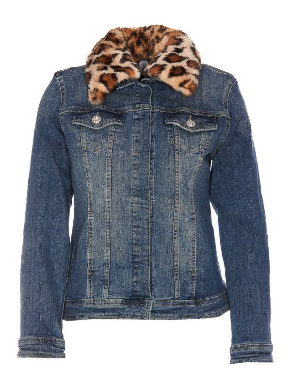 Denim jacket with leopard fur collar hotsell