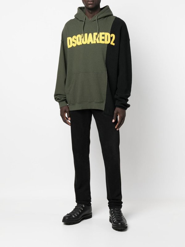 DSQUARED2: Sweatshirts & Sweaters online - Logo-patched patchwork drawstring hoodie