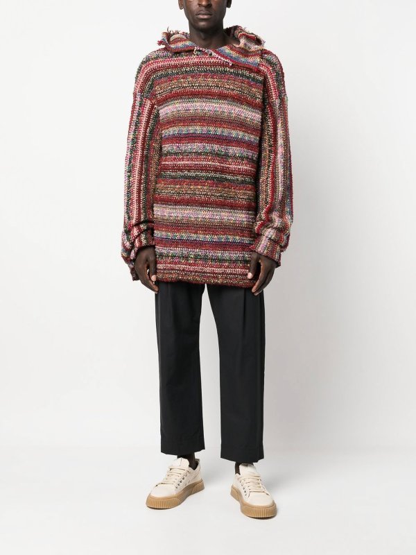VITELLI: crew necks online - Striped recycled wool hooded sweater