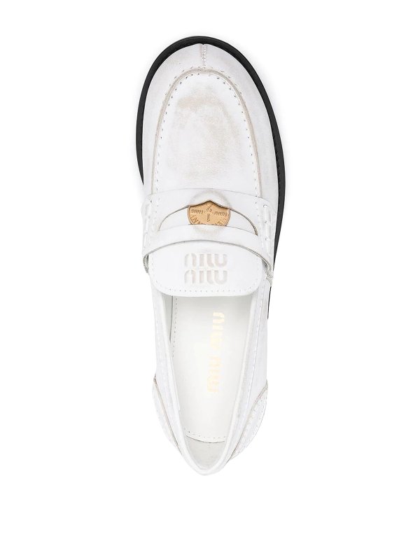 Logo-plaque leather loafers shop online: MIU MIU