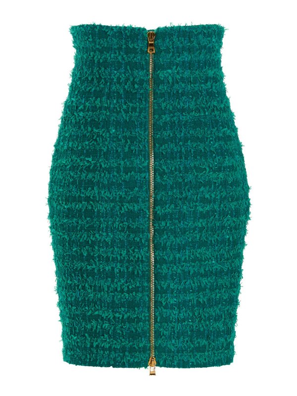 Balmain: Knee length skirts & Midi online - Logo button tweed skirt