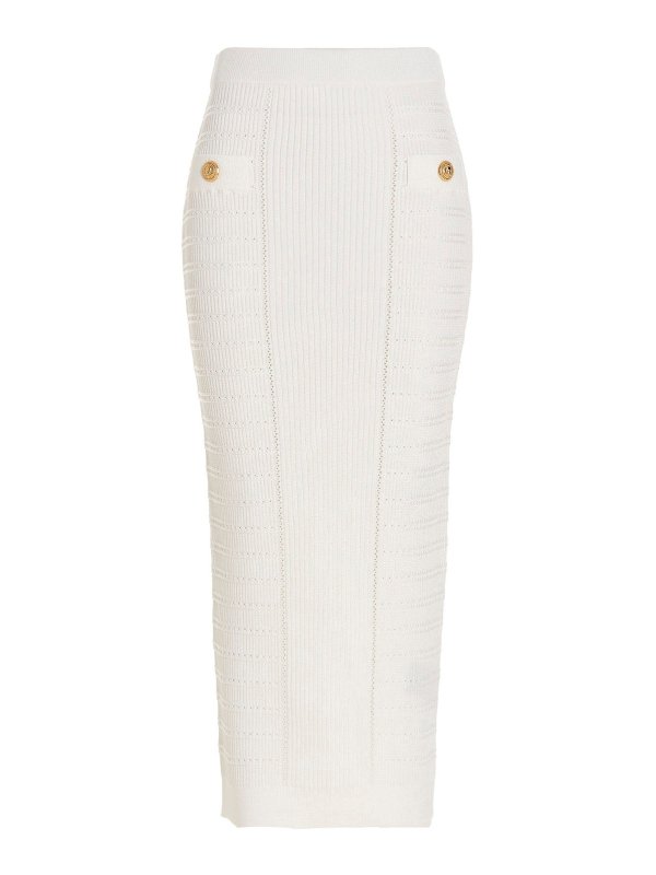 Balmain: Long skirts - Logo button knit skirt