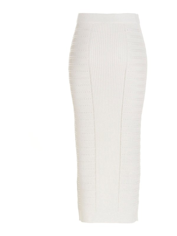 Balmain: Long skirts online - Logo button knit skirt