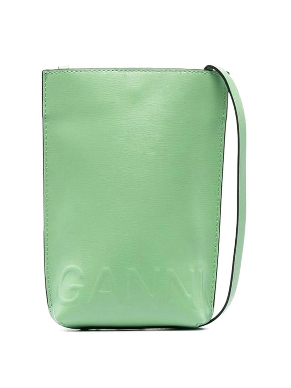 GANNI: totes bags - Small leather Banner bag with logo