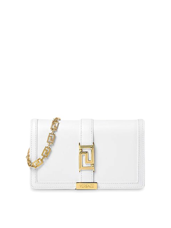 VERSACE: cross body bags - Gold-colored Greek motif shoulder bag