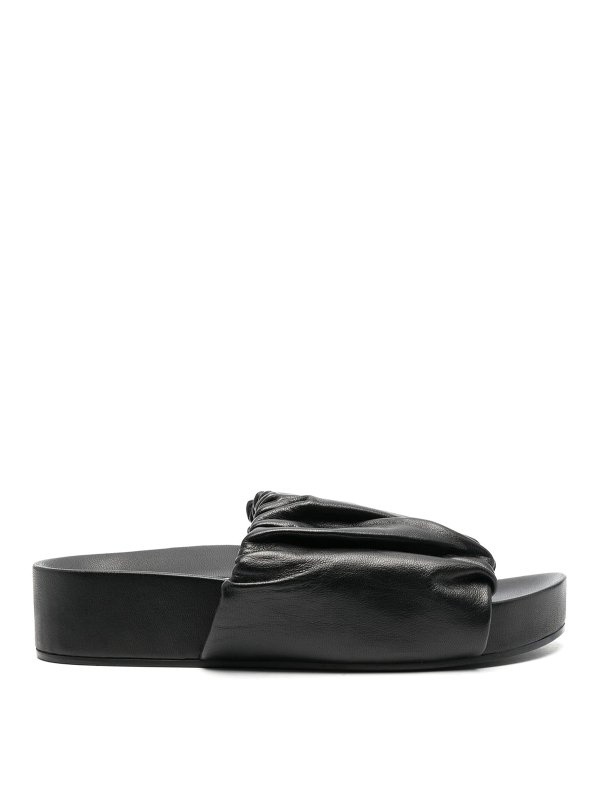 JIL SANDER: sandals - Ruched detailed sandals in leather