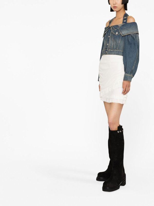 ALEXANDER MCQUEEN: denim jacket online - Off-shoulder denim jeans jacket