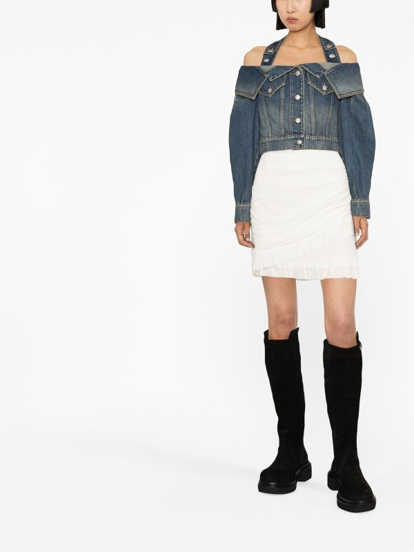The Best Shops ALEXANDER MCQUEEN: denim jacket - Off-shoulder denim jeans jacket