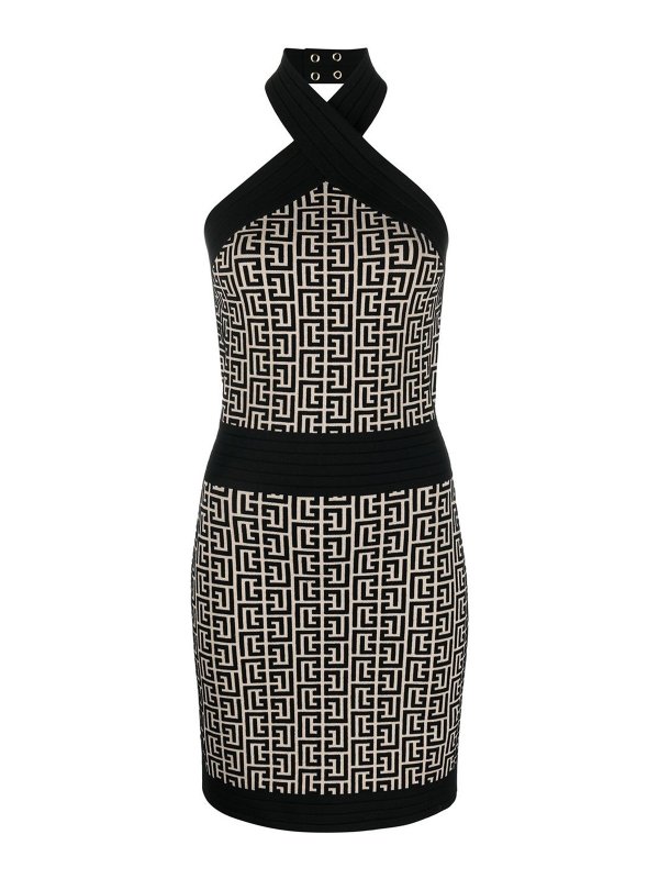 Balmain: short dresses - Monogram pattern mini dress