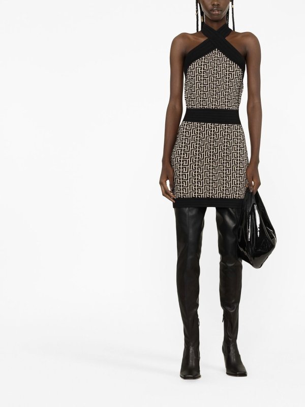 Balmain: short dresses online - Monogram pattern mini dress