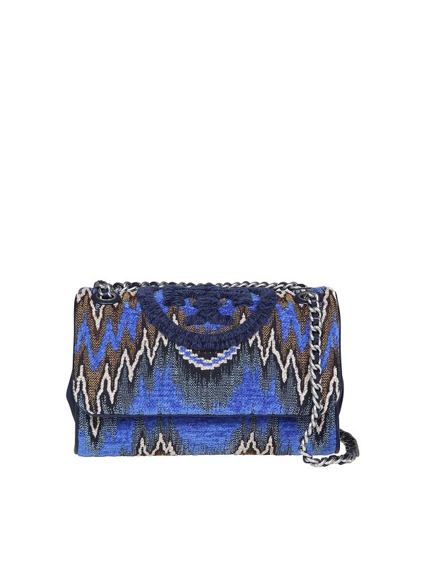 TORY BURCH: cross body bags - Fabric and velvet bag with double chain