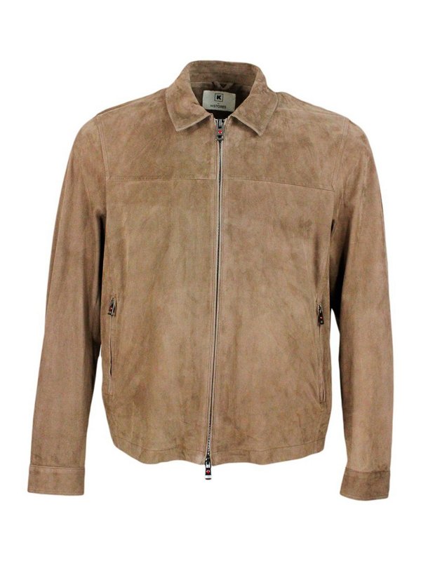 Kired: leather jacket - Zipped polo collar jacket