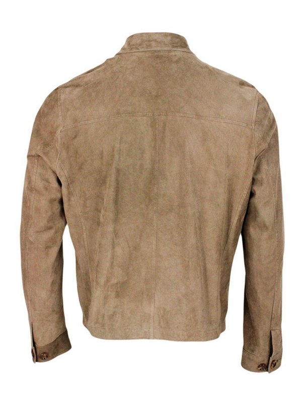 Kired: leather jacket online - Zipped polo collar jacket