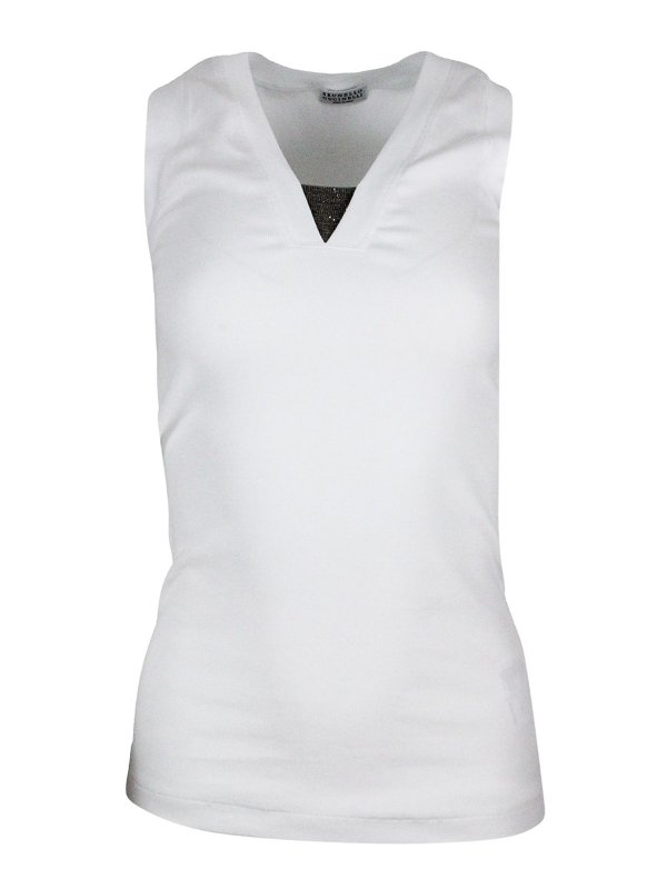 BRUNELLO CUCINELLI: Tops y camisetas sin mangas - Top - Blanco