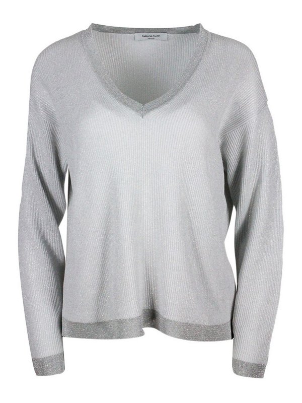 FABIANA FILIPPI: maglia collo a v - Polsini a contrasto collo a V