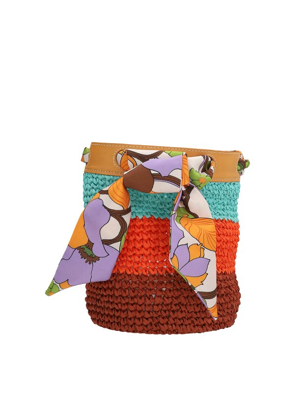 LA DOUBLEJ: cross body bags - Raffia multicolor bucket bag