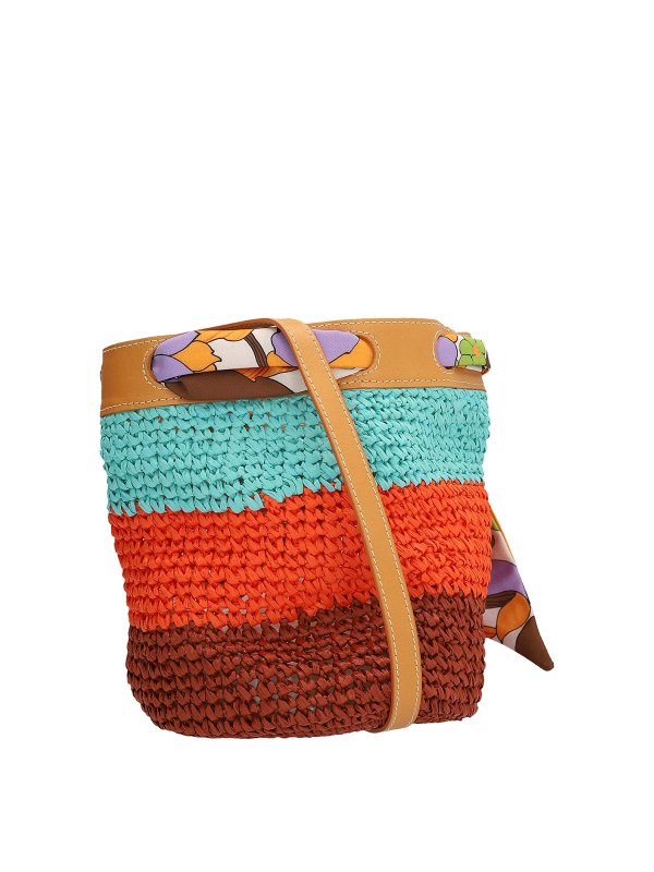 LA DOUBLEJ: cross body bags online - Raffia multicolor bucket bag