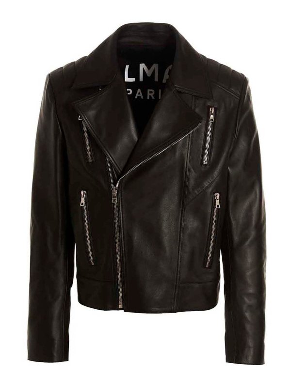 Balmain: Vestes en cuir - Blouson En Cuir - Noir
