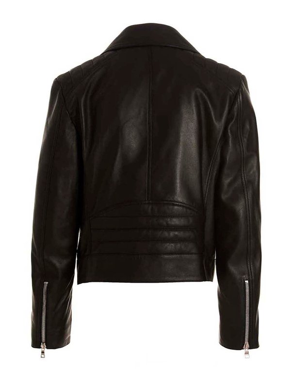 Balmain: Vestes en cuir online - Blouson En Cuir - Noir