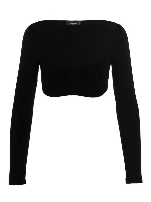 DSQUARED2: boat necks - Ribbed cropped sweater