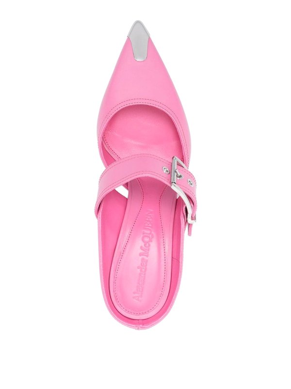 Heeled metallic toe-cap detail mules shop online: ALEXANDER MCQUEEN