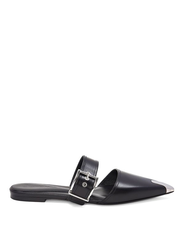 ALEXANDER MCQUEEN: mules shoes - Buckle-detail leather mules