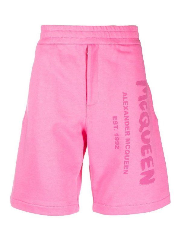 ALEXANDER MCQUEEN: pantaloni shorts - Shorts in cotone con stampa logo
