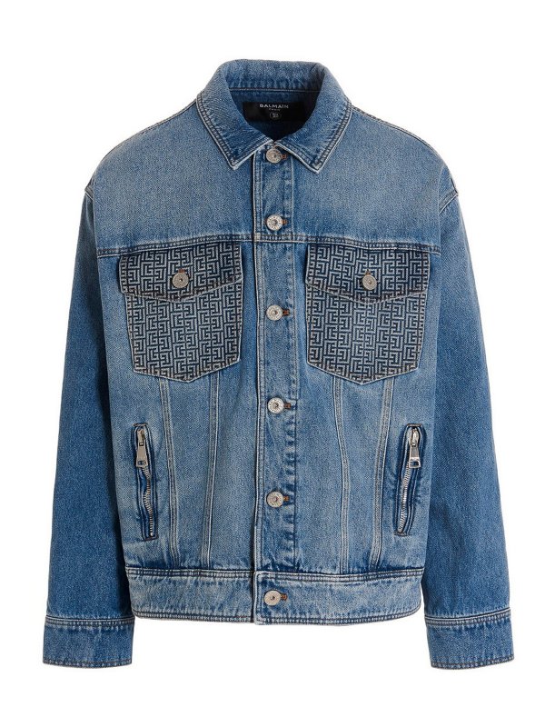 Balmain: Jeansjacken - Jeansjacke - Hellblau