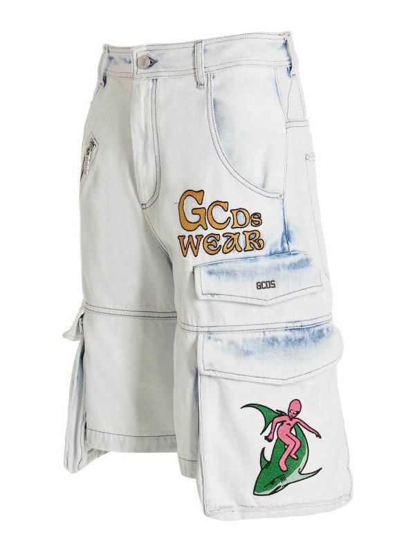 iKRIX GCDS: pantaloni shorts - Bermuda ultracargo ricamati sbiancati