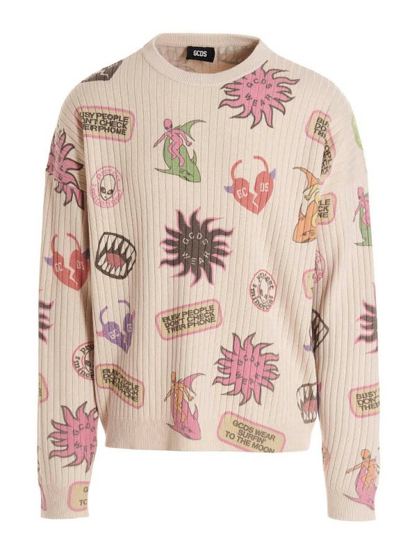 GCDS: Strickpullover mit Rundhalsausschnitt - Rundhalspullover - Bunt