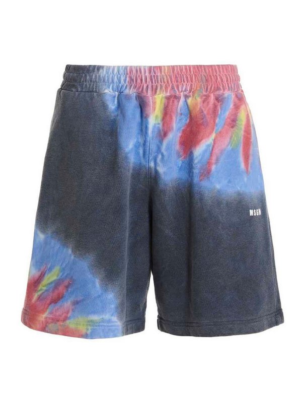 m.s.g.m.: Trousers Shorts - Logo print tie dye bermuda shorts