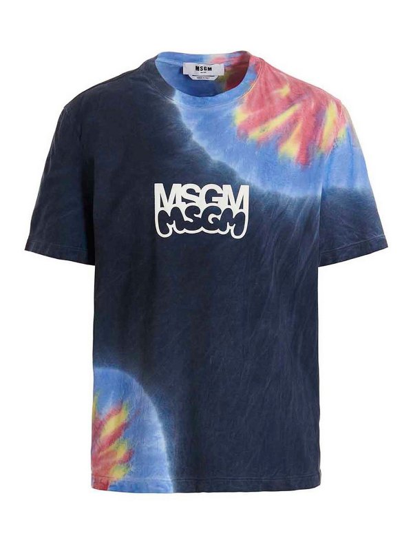 m.s.g.m.: t-shirts - Logo print tie dye T-shirt by burro studio