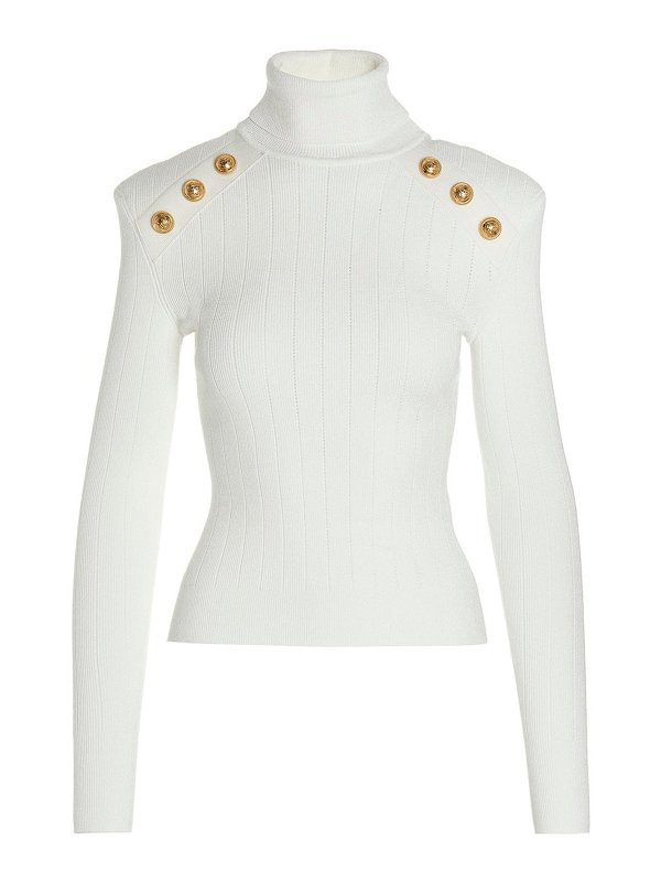 Balmain: Turtlenecks & Polo necks - Logo buttons turtleneck sweater